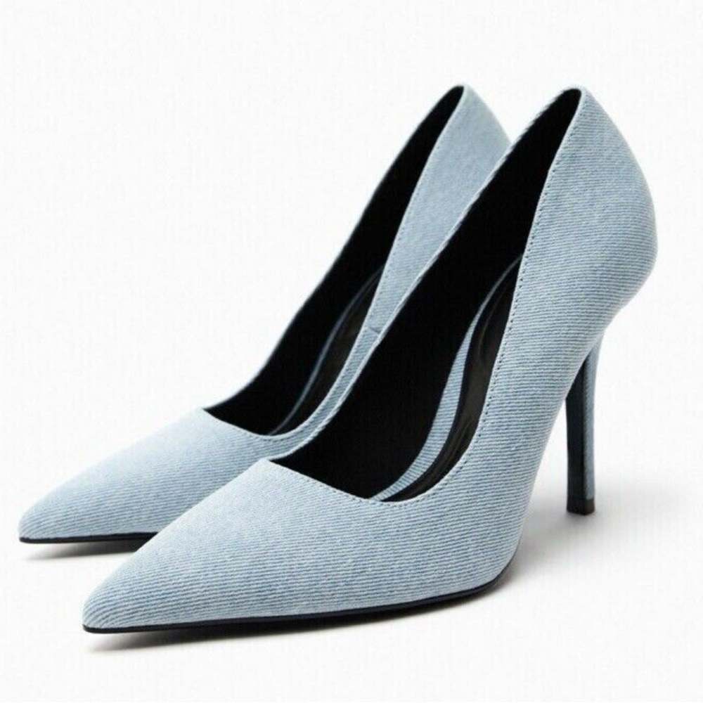 NEVER WORN Zara Denim Heels - Size 38